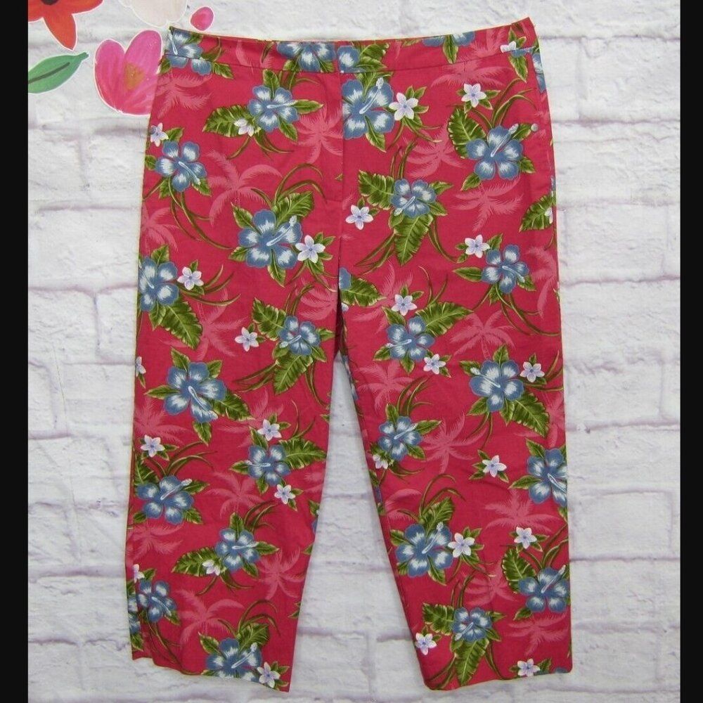 Tommy Bahama Stretch Red Tropical Print Crop Pants Women's size 14